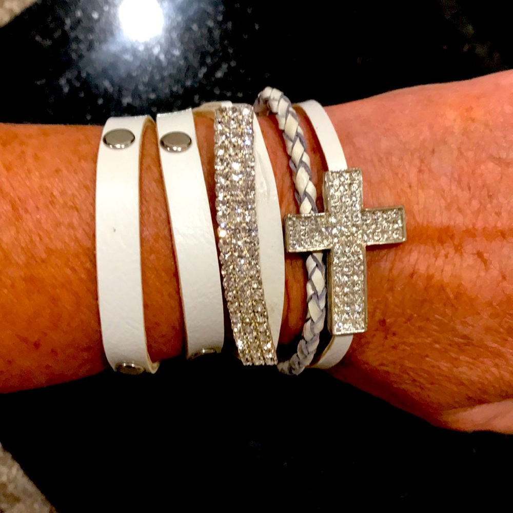 Rhinestone cross bracelet set with matching wrap